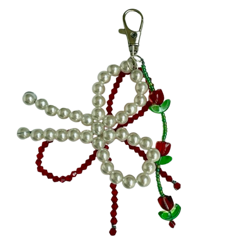 Breloque - Double noeuds avec tulipes rouges